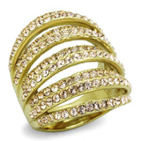 IP Gold(Ion Plating) Stainless Steel Ring with Top Grade Crystal  in Light Peach