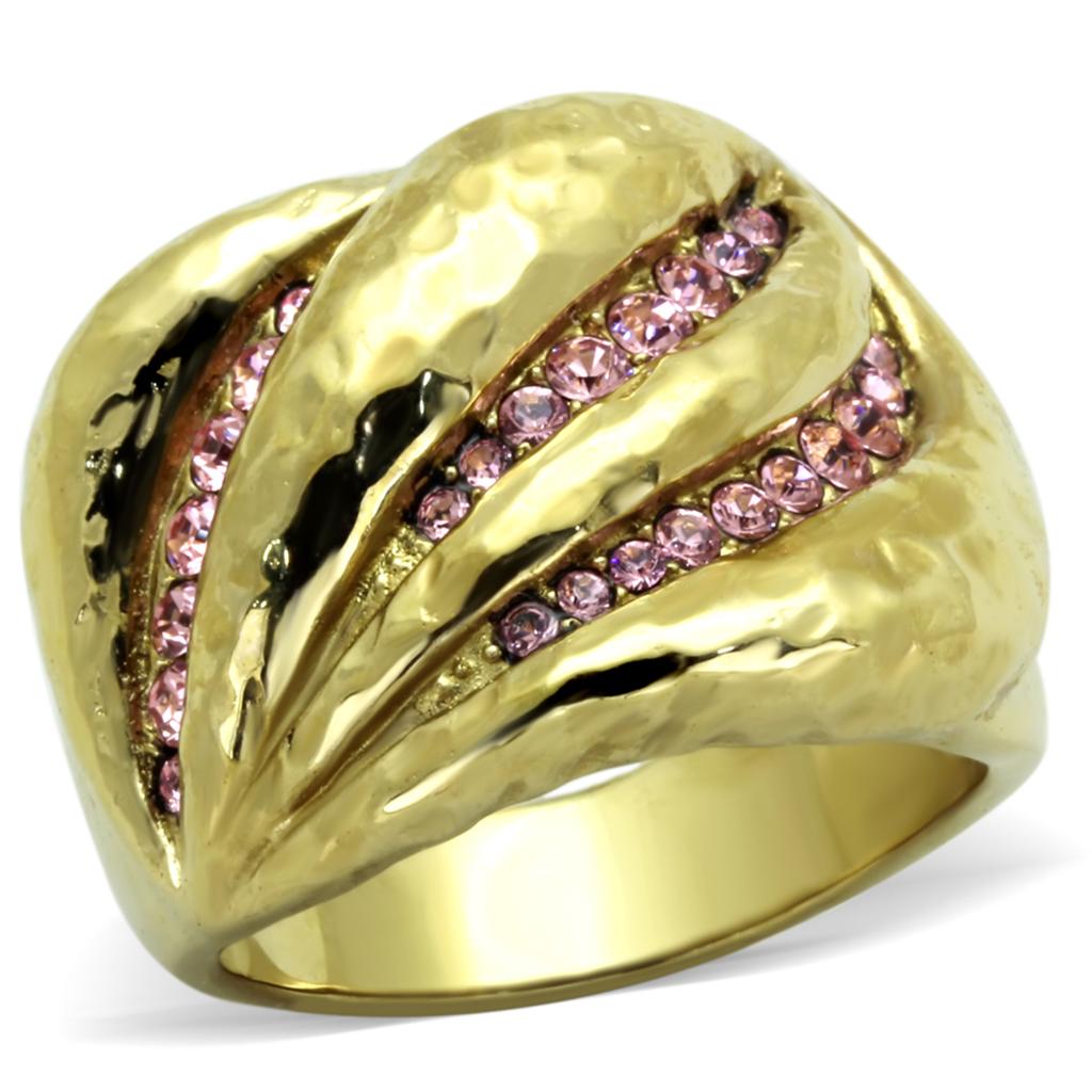 IP Gold(Ion Plating) Stainless Steel Ring with Top Grade Crystal  in Light Rose
