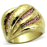 IP Gold(Ion Plating) Stainless Steel Ring with Top Grade Crystal  in Light Rose