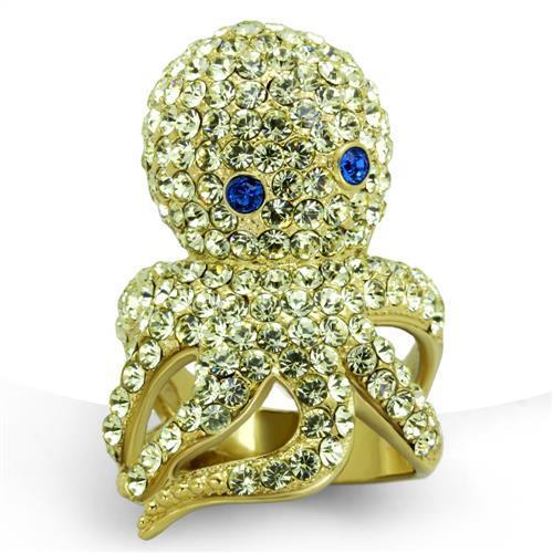IP Gold(Ion Plating) Stainless Steel Ring with Top Grade Crystal  in Multi Color