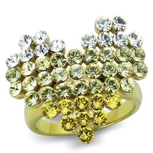 IP Gold(Ion Plating) Stainless Steel Ring with Top Grade Crystal  in Multi Color