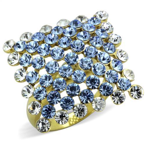 IP Gold(Ion Plating) Stainless Steel Ring with Top Grade Crystal  in Light Sapphire