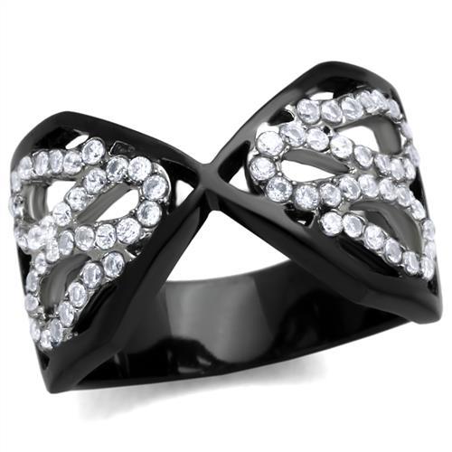 Two-Tone IP Black Stainless Steel Ring with AAA Grade CZ  in Clear