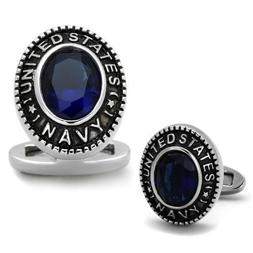 High polished (no plating) Stainless Steel Cufflink with Synthetic Synthetic Glass in Montana