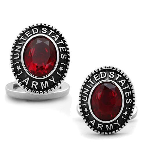 High polished (no plating) Stainless Steel Cufflink with Synthetic Synthetic Glass in Siam