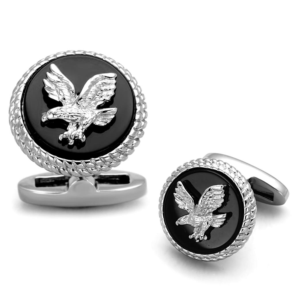 High polished (no plating) Stainless Steel Cufflink with Epoxy  in Jet