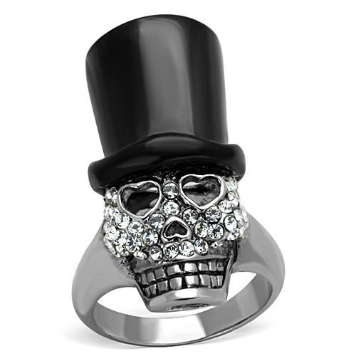 Two-Tone IP Black Stainless Steel Ring with Top Grade Crystal  in Clear