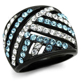 Two-Tone IP Black Stainless Steel Ring with Top Grade Crystal  in Sea Blue