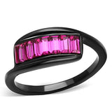 IP Black(Ion Plating) Stainless Steel Ring with Top Grade Crystal  in Fuchsia