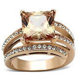 IP Rose Gold(Ion Plating) Stainless Steel Ring with AAA Grade CZ  in Champagne
