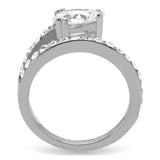 High polished (no plating) Stainless Steel Ring with AAA Grade CZ  in Clear