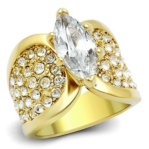 IP Gold(Ion Plating) Stainless Steel Ring with AAA Grade CZ  in Clear