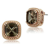 IP Rose Gold(Ion Plating) Stainless Steel Earrings with Genuine Stone  in Brown
