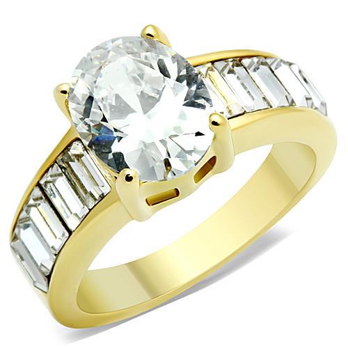 IP Gold(Ion Plating) Stainless Steel Ring with AAA Grade CZ  in Clear