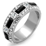 High polished (no plating) Stainless Steel Ring with Top Grade Crystal  in Jet