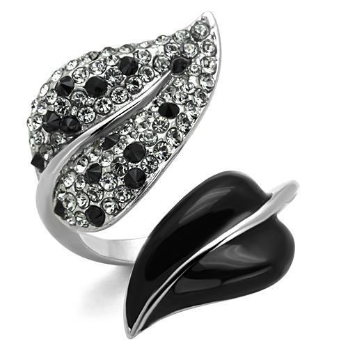 High polished (no plating) Stainless Steel Ring with Top Grade Crystal  in Jet