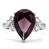 High polished (no plating) Stainless Steel Ring with Synthetic Synthetic Glass in Amethyst