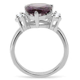 High polished (no plating) Stainless Steel Ring with Synthetic Synthetic Glass in Amethyst