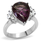High polished (no plating) Stainless Steel Ring with Synthetic Synthetic Glass in Amethyst