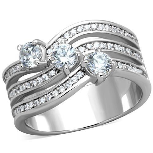 High polished (no plating) Stainless Steel Ring with AAA Grade CZ  in Clear