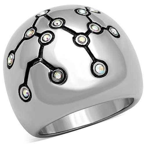 High polished (no plating) Stainless Steel Ring with Top Grade Crystal  in White AB