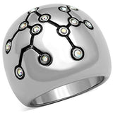 High polished (no plating) Stainless Steel Ring with Top Grade Crystal  in White AB