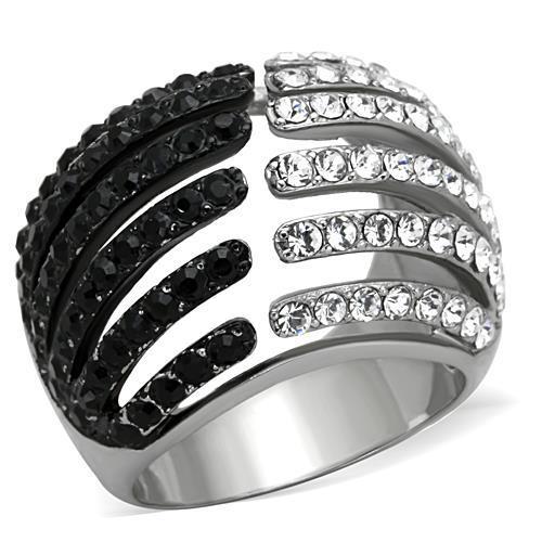 Two-Tone IP Black Stainless Steel Ring with Top Grade Crystal  in Jet