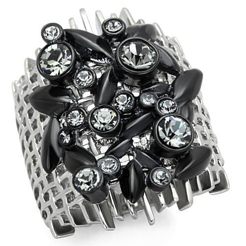 Two-Tone IP Black Stainless Steel Ring with Top Grade Crystal  in Black Diamond