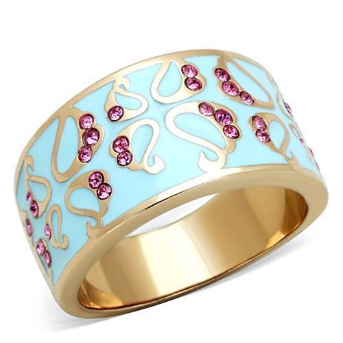 IP Rose Gold(Ion Plating) Stainless Steel Ring with Top Grade Crystal  in Rose