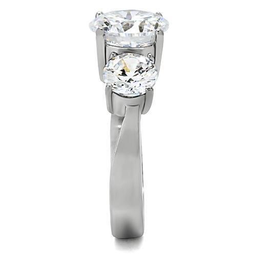 High polished (no plating) Stainless Steel Ring with AAA Grade CZ  in Clear