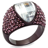 IP Dark Brown (IP coffee) Stainless Steel Ring with AAA Grade CZ  in Clear