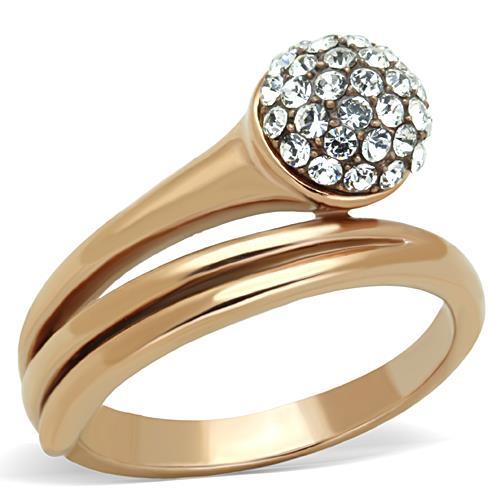 IP Rose Gold(Ion Plating) Stainless Steel Ring with Top Grade Crystal  in Clear