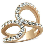 IP Rose Gold(Ion Plating) Stainless Steel Ring with Top Grade Crystal  in Clear