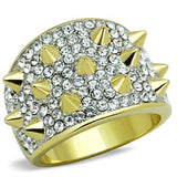 Two-Tone IP Gold (Ion Plating) Stainless Steel Ring with Top Grade Crystal  in Clear