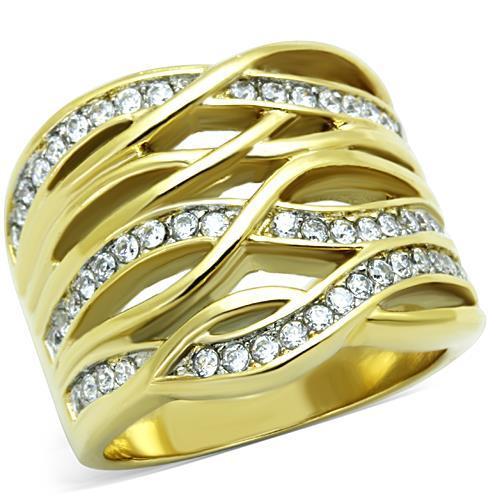 Two-Tone IP Gold (Ion Plating) Stainless Steel Ring with AAA Grade CZ  in Clear
