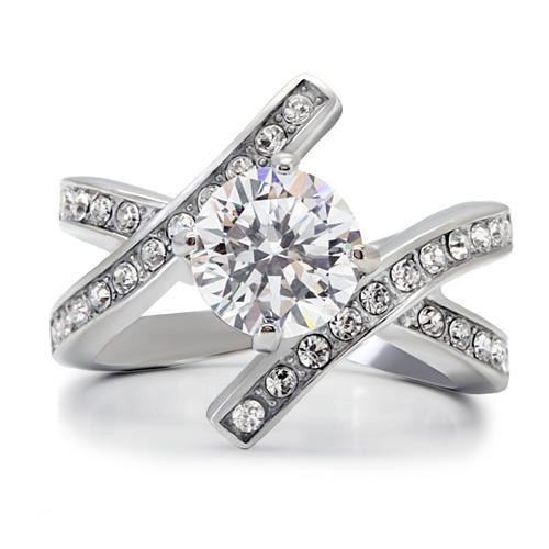 High polished (no plating) Stainless Steel Ring with AAA Grade CZ  in Clear