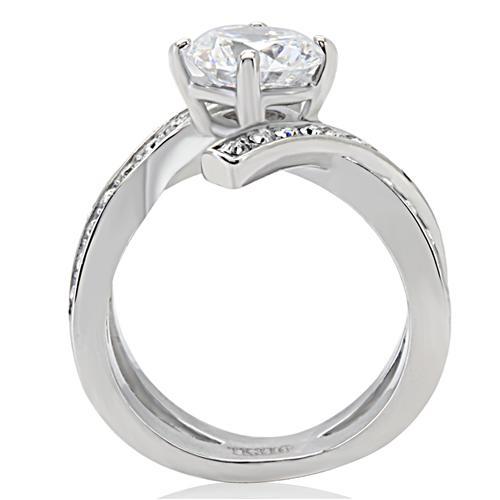 High polished (no plating) Stainless Steel Ring with AAA Grade CZ  in Clear