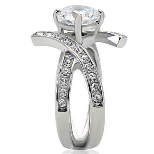 High polished (no plating) Stainless Steel Ring with AAA Grade CZ  in Clear