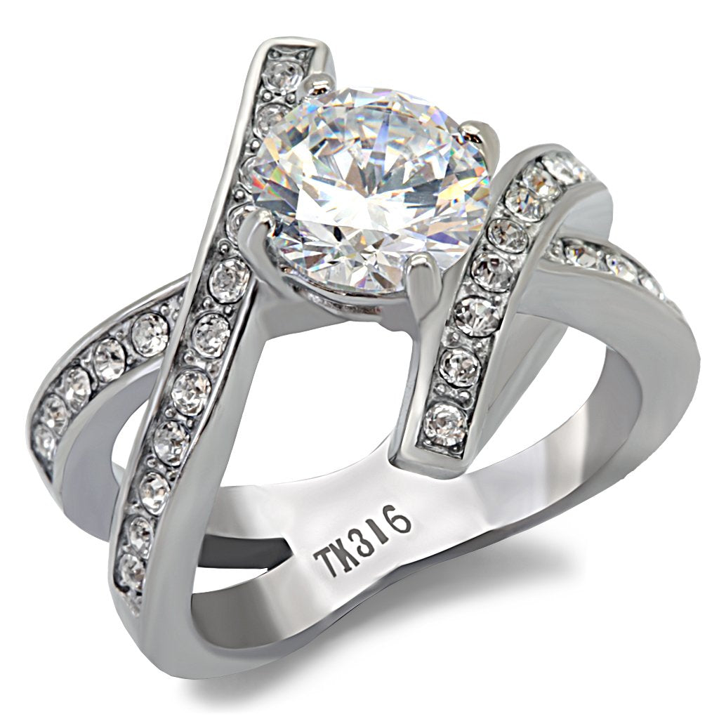 High polished (no plating) Stainless Steel Ring with AAA Grade CZ  in Clear