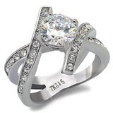 High polished (no plating) Stainless Steel Ring with AAA Grade CZ  in Clear