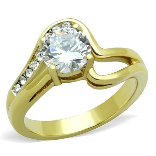 Two-Tone IP Gold (Ion Plating) Stainless Steel Ring with AAA Grade CZ  in Clear