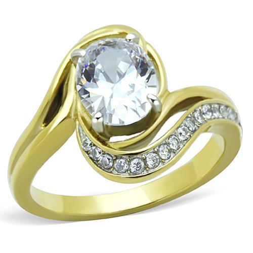Two-Tone IP Gold (Ion Plating) Stainless Steel Ring with AAA Grade CZ  in Clear