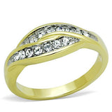 Two-Tone IP Gold (Ion Plating) Stainless Steel Ring with Top Grade Crystal  in Clear