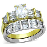 Two-Tone IP Gold (Ion Plating) Stainless Steel Ring with AAA Grade CZ  in Clear