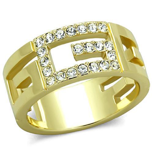 IP Gold(Ion Plating) Stainless Steel Ring with Top Grade Crystal  in Clear