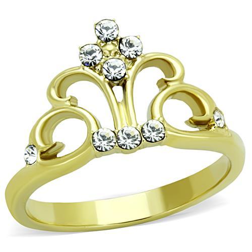 IP Gold(Ion Plating) Stainless Steel Ring with Top Grade Crystal  in Clear