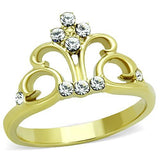 IP Gold(Ion Plating) Stainless Steel Ring with Top Grade Crystal  in Clear
