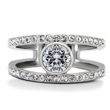 High polished (no plating) Stainless Steel Ring with AAA Grade CZ  in Clear