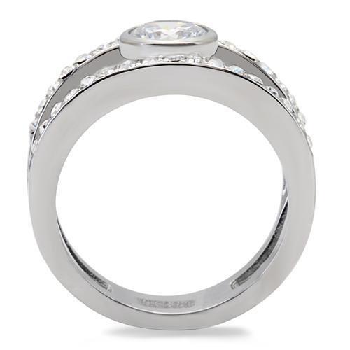 High polished (no plating) Stainless Steel Ring with AAA Grade CZ  in Clear
