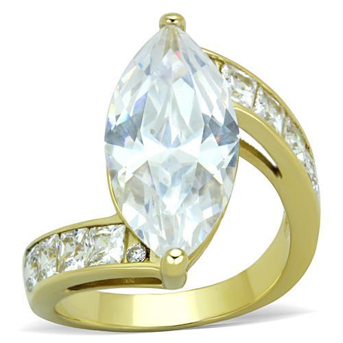 IP Gold(Ion Plating) Stainless Steel Ring with AAA Grade CZ  in Clear